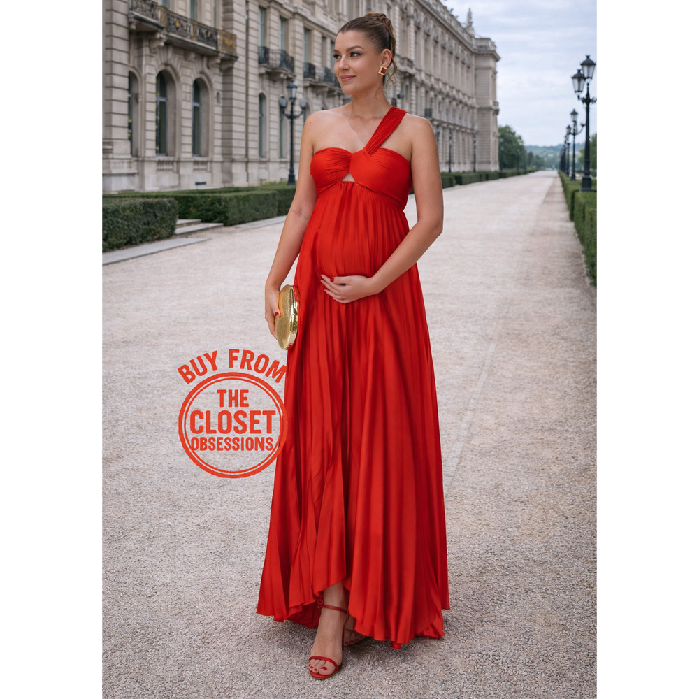 MANGO Red Pleated Front Knot Maxi Dress NWT Wedding Guest Formal - Picture 7 of 16